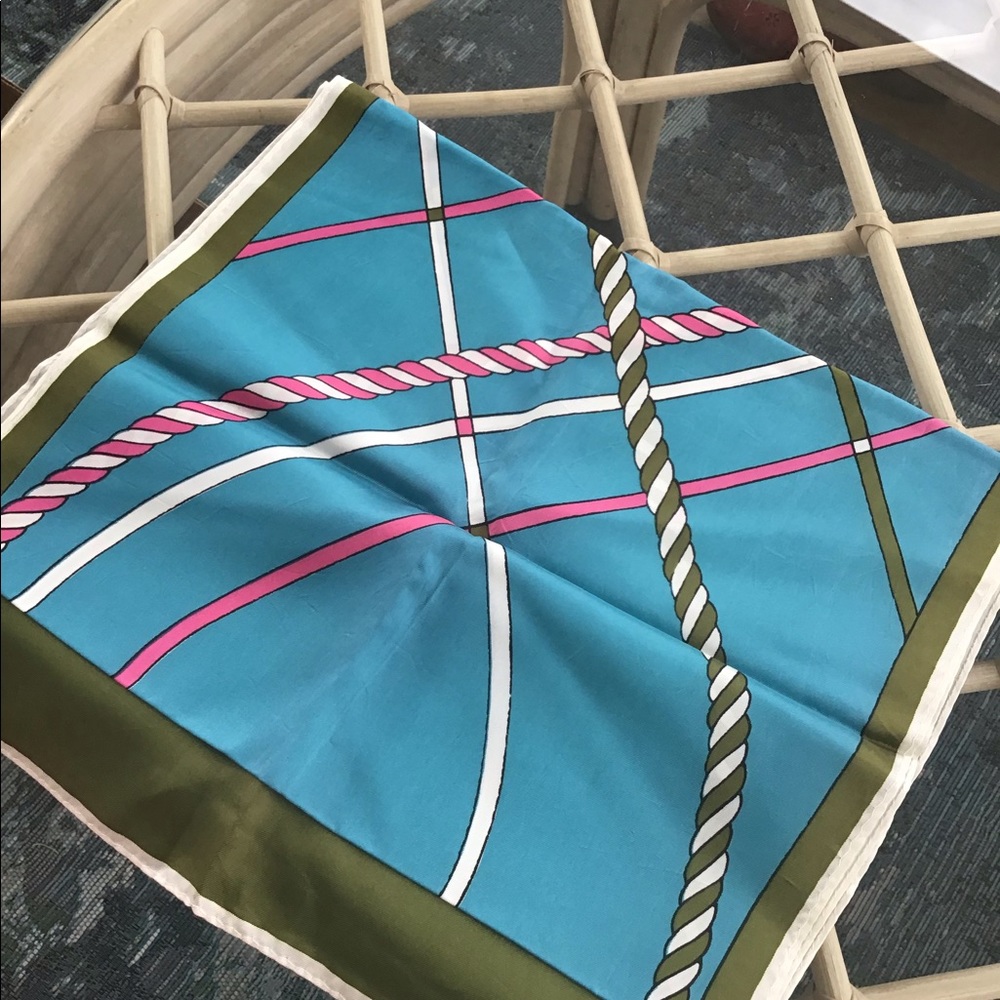 Vintage 1980’s scarf teal, olive green, pink white